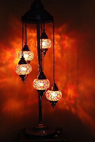Handmade, Tiffany Style Glass, Turkish/Moroccan Lantern Ottoman Style Mosaic Floor Lamp (Red, 5 Globes)