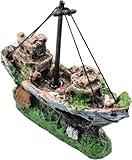 Fish Tank Shipwreck Decoration, Ship Aquarium Sunken Treasure Landscaping, Old Pirates Ship Resin Crafted for Fish Hideout