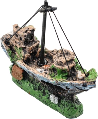Fish Tank Shipwreck Decoration, Ship Aquarium Sunken Treasure Landscaping, Old Pirates Ship Resin Crafted for Fish Hideout