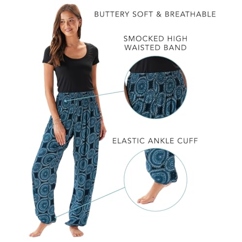 Image of Lotus and Luna Women's Harem Pants Thai Pants for Beach & Lounge High Waisted Flowy Boho Pants Genie Pants Yoga Pants