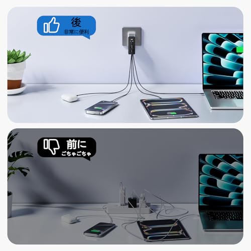 総出力140W USB C充電器 タイプC GaN 急速充電器 4ポート搭載 コンパクトPDプラグ [2x USBC+2x USBA] 壁掛けソケット 最大4台同時充 PSE技術規格準拠 PD3.0/QC3.0/PPS高速充電 MacBook/タブレット/ノートパソコン/iPad/iPhone/Androidなど様々なデバイスに対応 2MのUSB-Cケーブルが付属する
