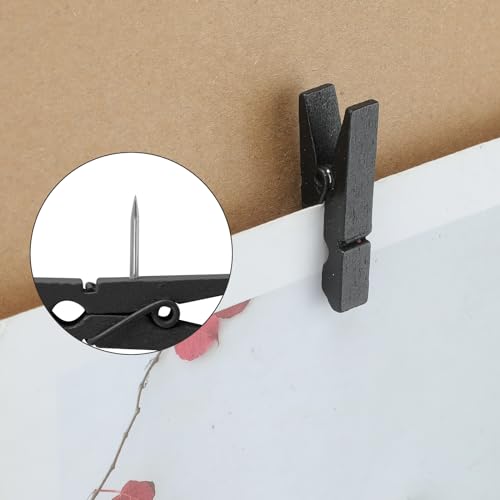 Senkary 60 Pieces Black Push Pins with Wooden Clips, Clothespin Pushpins Cute Decorative Thumb Tacks for Cork Board, Bulletin Board, Photos, Crafts, Classroom Office - Thumbnail 4