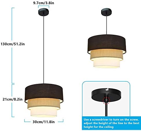 Depuley Modern Fabric Ceiling Light, E27 Cylinder Ceiling Pendant Light 3 Tier Black, Grey and White, Adjustable Height, Round Hanging Lights for Kitchen, Bedrooms, Living Rooms, (Bulb not Included)