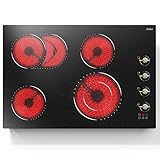 Electric Cooktop 30 Inch Hobsir, 4 Burner Electric Stove Top 6700W, Dual-Ring Burner & Oval Burner, 9 Power Level, 30 Inch Cook top with Safety Lock, Timer, Golden Knob