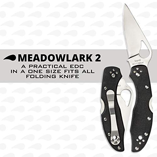 Image of Spyderco Byrd Meadowlark 2 Folding Pocket Knife, PlainEdge | 6.9 inch Overall Length, 2.97 inch 8Cr13MoV Steel Blade, G-10 Handle, Back Lock, Full-Flat Grind