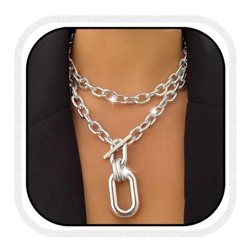 CLOACE Chunky Choker Necklaces Layered Pendant Necklace Chain Punk Thick Necklace Accessories for Women