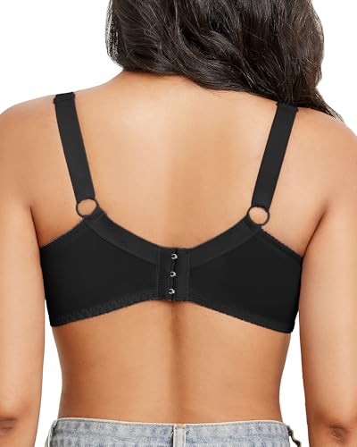 Svmer Women Sexy Lace Bras Plus Size Push Up Ladies Full Cup Comfort Bra All Black 42DD - Image 2