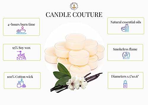 Candle Couture Vanilla Scented Tea Light Candles, 36 Pack Tea Light Candles With Clear Cup, Highly Scented 95% Soy Wax, Natural Essential Oils, Candle Gift Set For Women #TOP1