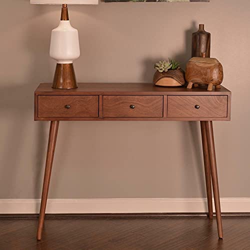 Mid Century Modern Console Sofa Table with 3 Drawers - Stylish Storage Desk with Tapered Legs for Living Room, Entryway, or H - Elegant Furniture