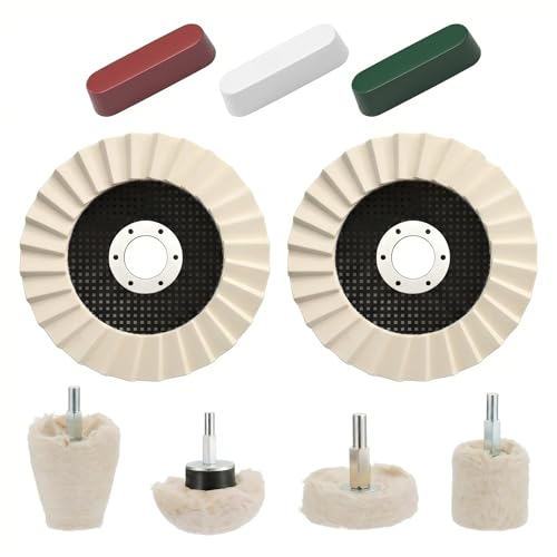 3-in-1 Wool Felt Flap Disc Cotton Buffing Wheel & Polishing Compound Kit 4-1/2 x 7/8 Arbor Wool Polishing Wheel for Angle Grinder Metal Polishing Kit for Aluminum Jewelry etc