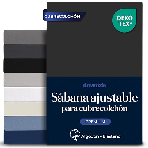 Dreamzie - Sabanas Topper 180x200 cm Algodon Elastica Confort Premium - Altura 18 cm para Sobrecolchon Fino - Certificado Oeko-Tex - Gris Oscuro