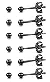 3mm Black Ball Stud Earrings for Women, Small Black Stud Earrings Tiny Metal Stud Earring Set for Women Men 20G Mini Studs Hypoallergenic, Pack of 6 Pairs
