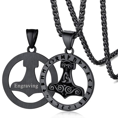 FaithHeart Viking Thor's Hammer Talisman Necklace for Men, Vintage Norse Mjolnir Amulet Pendant with Sturdy Wheat Chain, Stainless Steel Jewelry (Gift Box)