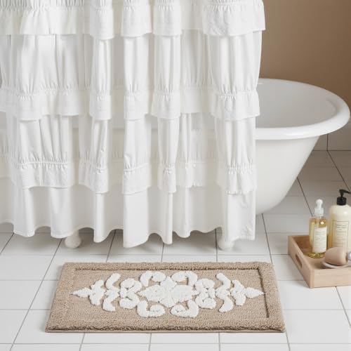 Snugtown Luxury Tufted Bath Mat, Soft Beige Bathroom Rug with Elegant Fleur de Lis Floral Design, Soft, Non-Slip, Absorbent, 20” x 31” by Snugtown - Image 2