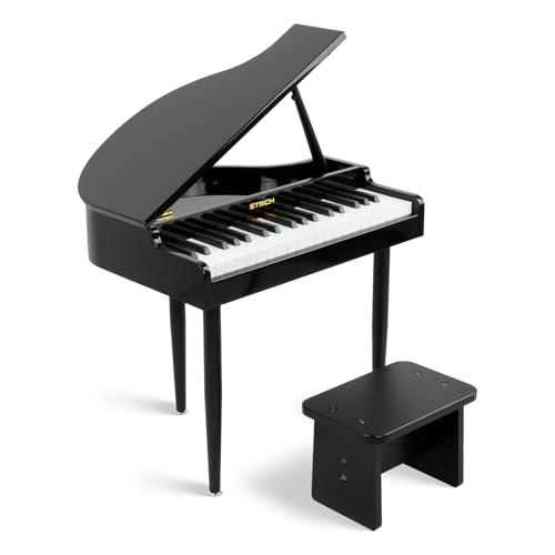 STRICH 37 Keys Kids Piano Keyboard Set, Mini Grand Digital Piano for Kids with Stand Chair, Wood Piano for 3+ Girls and Boys, Classic Black, SEK-60