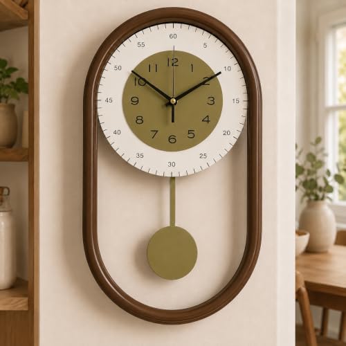 DORBOKER Pendulum Wall Clock - Modern Minimalist Metal Wall Clock for Living Room Décor - Silent Battery Operated Decorative Kitchen Wall Clock (Gray)