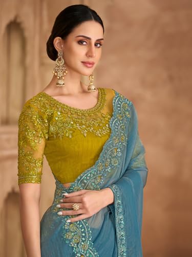 Image of AKHILAM Women's Satin Sequence Embroidery Saree With Unstitched Blouse Piece(SNDLWOD1601 TFH Parent)