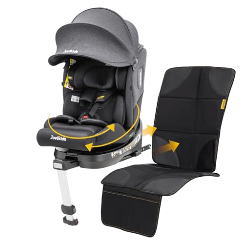 Jovikids i-Size 360 Rotating Car Seat, 40-150cm ERF All-in-One with ISOFIX, 360° Swivel, Adjustable Headrest/Recline, Side Protection for Infant to Toddler (Black)