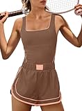 Yanekop Womens Athletic Romper Sleeveless Workout Jumpsuits Exercise Active Rompers One Piece Outfits Gym Yoga Clothes(Brown,L)