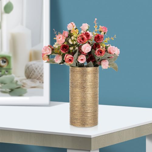 Vase céramique dorée brossée, pot fleur décoratif pour salon