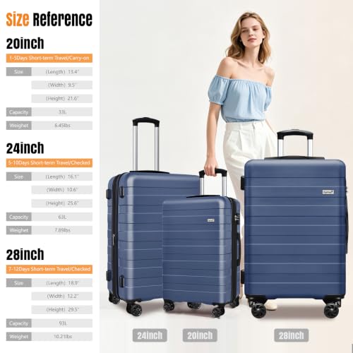 Image of KEYTANG Zebra Luggage Sets 3 Piece, 20 inch Carry On Luggage with Spinner Wheels, Hardside Business Travel Suitcase Set with TSA Lock, Lightweight Suitcase,20 /24 /28 inch,Navy Blue