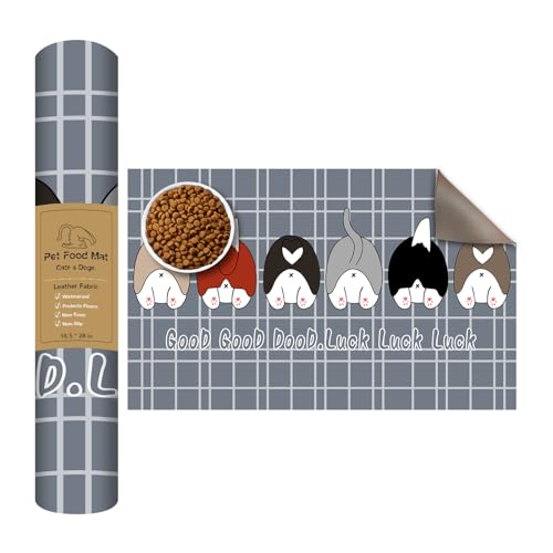 dovfa Large Pet Design Food Mat: 16.5x28 Waterproof lint-Free Leather Mat for Food and Water Nonslip Cartoon Large Dog Cat Food Mat for Floors - Durable Pet Mat Suitable Pet Home Decor（Light Gray）