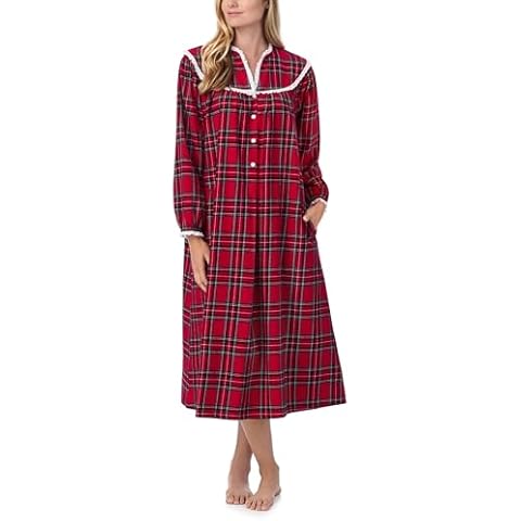 Lanz of Salzburg Women's Classic 50" Open Neck Gown, Red Plaid Cover