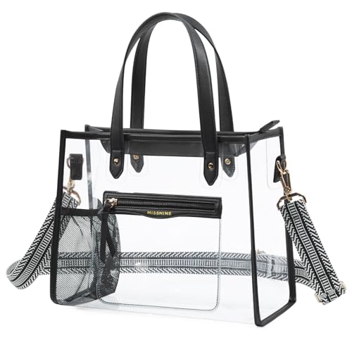 Image of Missnine Clear Bag for Stadium Events, 12x6x12 Approved Tote Bag for Women | Waterproof & easy to clean, with adjustable strap, crossbody sling bag for stadium concert work travel beach