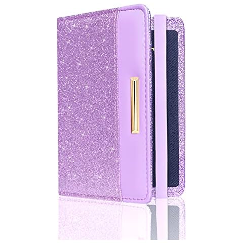 Passport Holder Cover, DMLuna Traveling Leather Wallet Case with RFID Blocking for Women and Men,Support Passport, Credit Cards, Boarding Passes,, Glitter Purple Cover