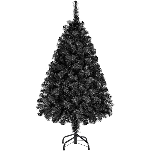 Yaheetech Artificial Christmas Tree Bushy 4ft/124cm, Foldable Stand, Black
