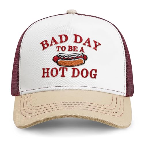 Snapback Trucker Hat | Embroidered Adjustable Breathable Mesh 2 Tone Baseball Cap for Men Women | Hot Dog Hat