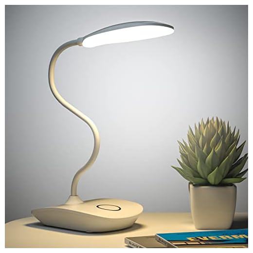 DEEPLITE Battery Operated Desk Lamp, LED Desk Light 3 Lighting Modes Stepless Dimming, Table Lamp 5W Touch Control Eye Caring, Flexible Gooseneck, Portable Reading Light for Dorm Study Office Bedroom
