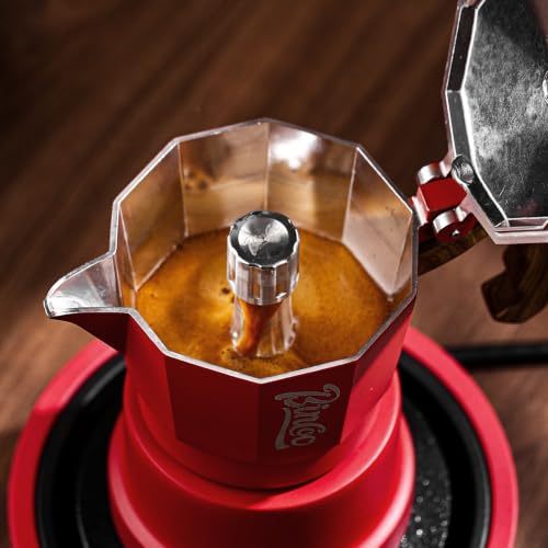 Image of Bincoo Three-valve Espresso Maker Stovetop,2 Cups Camping Moka Pot Espresso Italian Coffee Maker,Rich Crema,Easy to Use (Red)