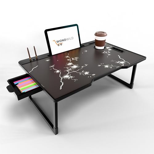 Image of WONDWILD Smart Multipurpose Foldable Laptop Table with Cup Holder, Study Table, Bed Table, Breakfast Table, Foldable and Portable /Ergonomic & Rounded Edges /Non-Slip Legs (ABS Flower)