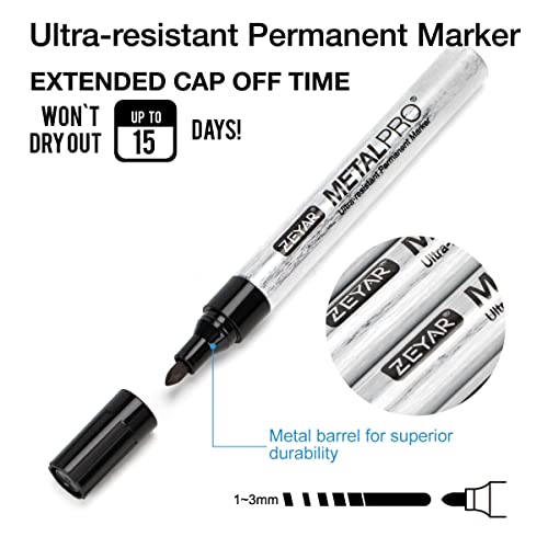 Zeyar Permanent Markers, Medium Bullet Tip, Aluminum Barrel, Waterproof Ink, Quick Dry, Great On Plastic,Wood,Stone,Metal And Glass (4 Black&2 Blue&1 Green&1 Red) #TOP2