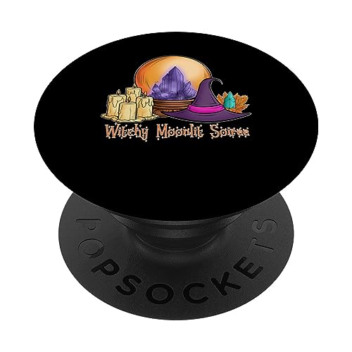 Witchy Moonlit Soiree Spooky Halloween Creepy Ghostly Design PopSockets Swappable PopGrip, Black