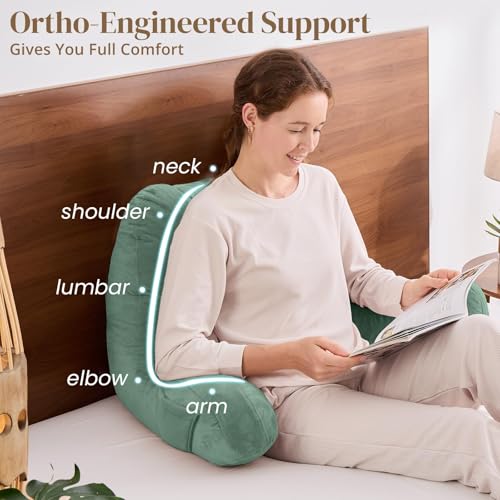 Image of Sasttie Reading Pillow for Bed, Back Pillow for Sitting Up, Sage | 21 inch Backrest Support Cushion for Couch, Sofa, and Floor, Dorm Essentials, OEKO-TEX, Adjustable Down Alternative Fill