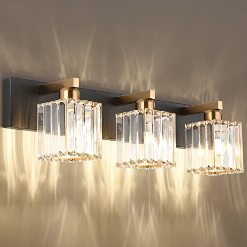 Image of Aipsun Crystal Vanity Light Bathroom Lighting Fixtures 3 Light Modern Vanity Lighting Fixtures (Exclude Bulb)