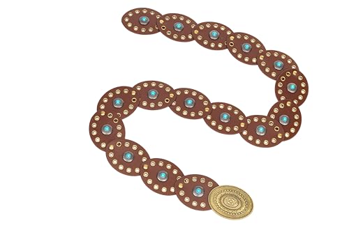 Women Disc-Belt Western-Leather-Belts - Concho Cowgirl Cowboy Wide Boho Disk Belt Vintage Waist Belts for Dress4