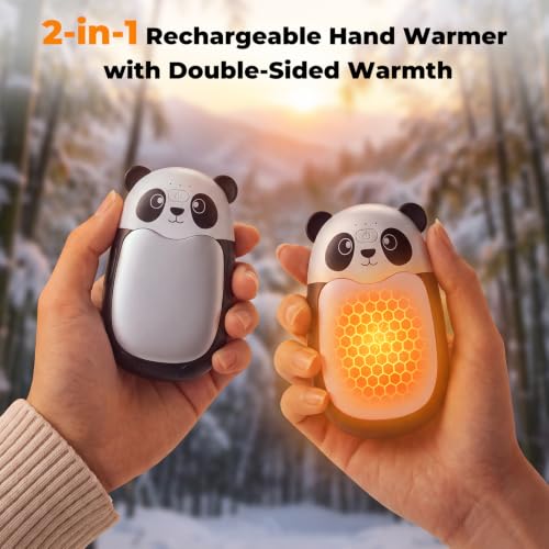 Fandliss Elektrischer Handwärmer 2er Set mit Band,Panda-Design,SchwarzWeiß – Ansicht 2
