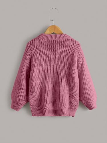 MakeMeChic Girl's Round Neck Sweater Long Sleeve Cable Knit Asymmetrical Hem Sweaters2