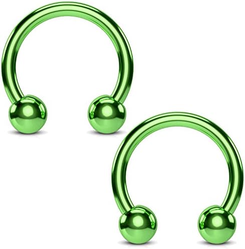 BodyJ4You 2PCS Horseshoe Circular Barbell Green Steel 14G CBR 10mm Nipple Ear Lobe Body Piercing