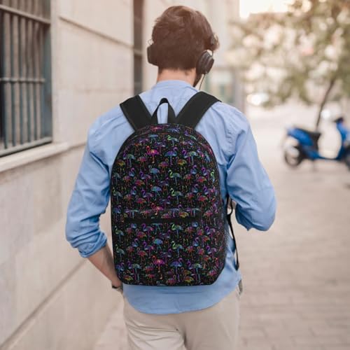 Neon Rainbow Flamingo Fashionable Daypack 17 Inches Zippers Backpack Double Shoulder Bag for Women Men4