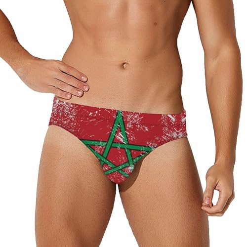 Morocco Vintage Flag Men's Swim Briefs Low Waist Bikini Swimsuit Underwear Beach Swimwear