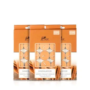 Pan Aromas - (Sandalwood) Scented Tealight Candles| Pack of 15 (Set of 3)| Long Burning Tealight Scented Candles for Home, Office & Gifting - 2.5 hrs to 3 hrs Burn Time