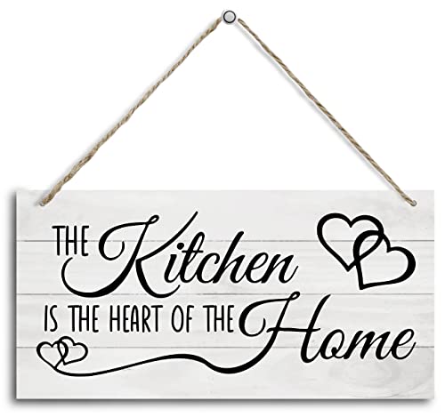 Küchen-Holzdekorschild, The Kitchen Is the Heart of the Home, Hängendes bedrucktes Holzschild Dekor, rustikale Herz-Wandkunst, Esszimmerdekoration, 30.5x15.2 cm