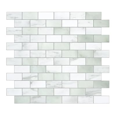 10-Sheet Subway Peel and Stick Backsplash Tile, 11.3" x 10.8" Emerald Green Stone Composite Marble Looks Self Adhesive Waterproof Wall Tile, Stick on Tiles for Kitchen Bathroom Shower Fireplace