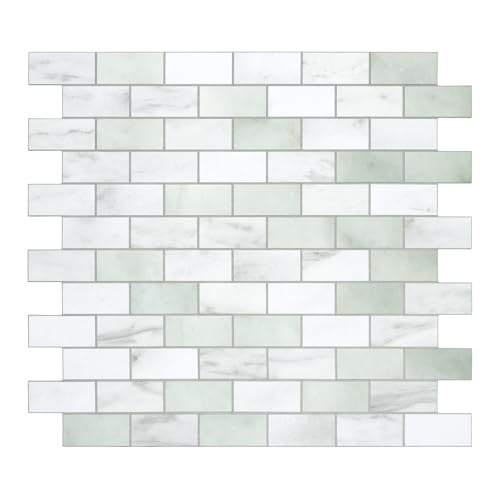 10-Sheet Subway Peel and Stick Backsplash Tile, 11.3' x 10.8' Emerald Green Stone Composite Marble Looks Self Adhesive Waterproof Wall Tile, Stick on Tiles for Kitchen Bathroom Shower Fireplace