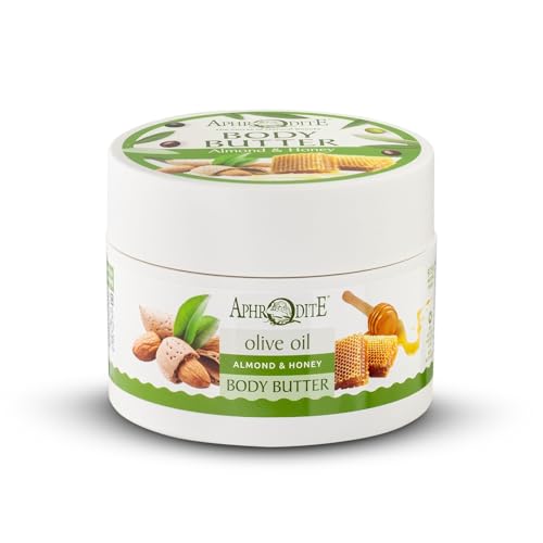 Aphrodite Beruhigende Körperbutter mit Mandel & Honig. Mit Bio-Olivenöl angereicherte Körperbutter zur Verbesserung der Hautstruktur und zur Bekämpfung freier Radikale (200 ml / 6.76 oz)