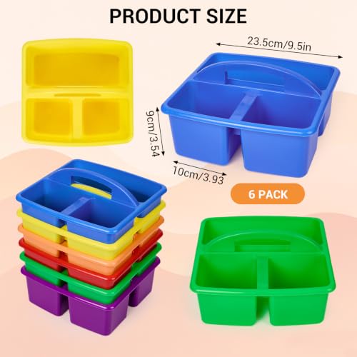 GarveeHome 6-Pack 3 Compartment Plastic Storage Caddy with Handle – Multi-Color – Small Organizer Bin for Study Area, Art Supplies, Crafts, Office Stationery, Toys, and Home Storage - Image 2